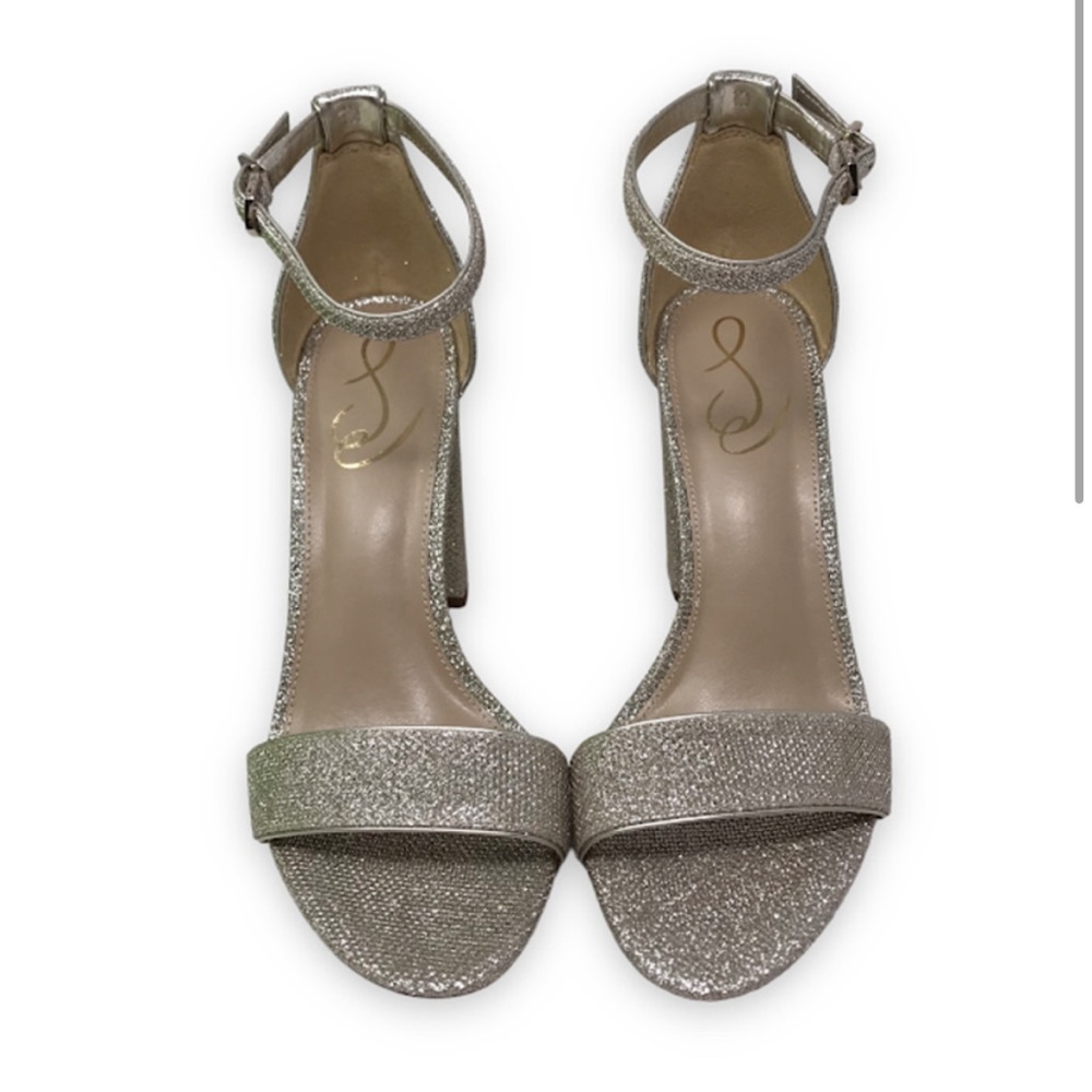Sam Edelman Yaro Block Heel Sandals 8.5 Light Gold Mesh Metallic Ankle Strap